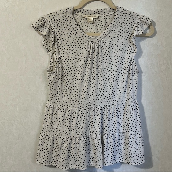 Monteau Black and White Polka Dot Blouse Top cap Sleeve - Picture 1 of 5